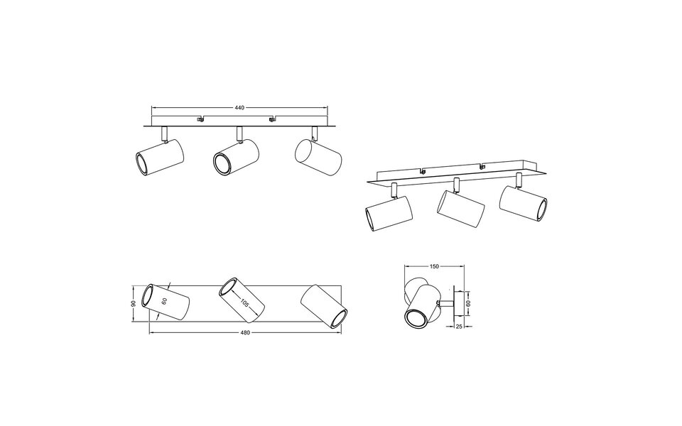 HLW LED LED Plafondspot - Trion Mary - GU10 Fitting - 3-lichts - Rechthoek - Roestkleur - Aluminium