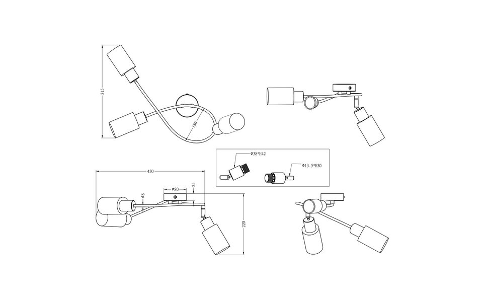 HLW LED LED Plafondspot - Trion Smast - E14 Fitting - 3-lichts - Rechthoek - Mat Nikkel - Aluminium
