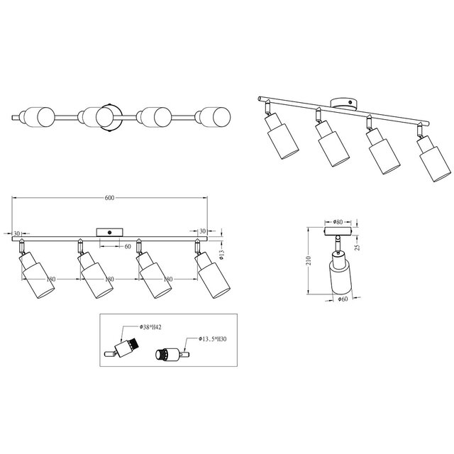 HLW LED LED Plafondspot - Trion Smast - E14 Fitting - 4-lichts - Rechthoek - Mat Nikkel - Aluminium
