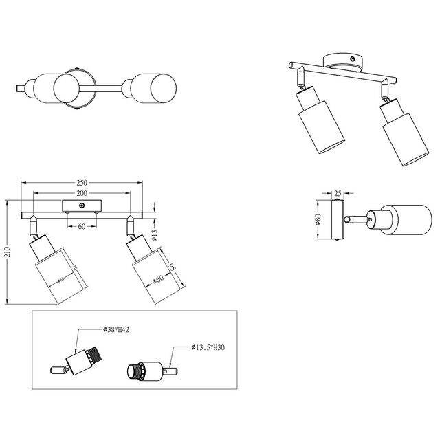 HLW LED LED Plafondspot - Trion Smast - E14 Fitting - 2-lichts - Rechthoek - Mat Nikkel - Aluminium