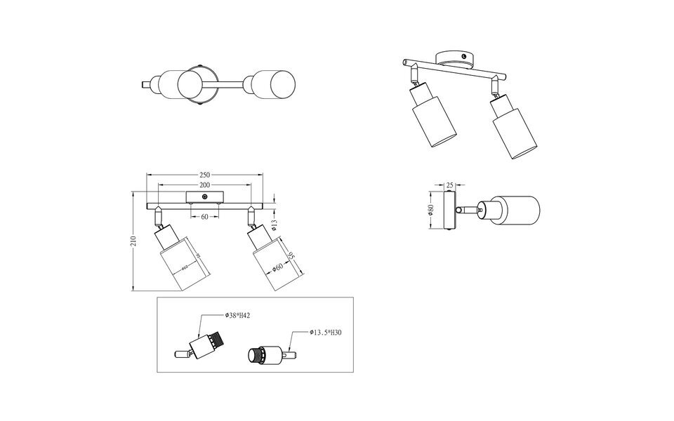 HLW LED LED Ceiling Spotlight - Trion Smast - E14 Fitting - 2 Lights - Rectangular - Matte Nickel - Aluminum