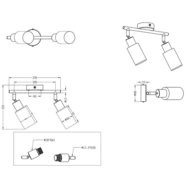 HLW LED LED Plafondspot - Trion Smast - E14 Fitting - 2-lichts - Rechthoek - Mat Nikkel - Aluminium HLW LED LED Plafondspot - Trion Smast - E14 Fitting - 2-lichts - Rechthoek - Mat Nikkel - Aluminium