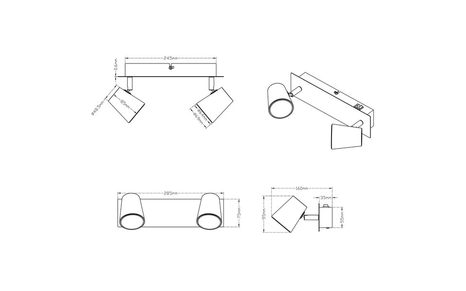 HLW LED LED Plafondspot - Trion Narca - 12W - Warm Wit 3000K - 2-lichts - Rechthoek - Mat Nikkel - Aluminium