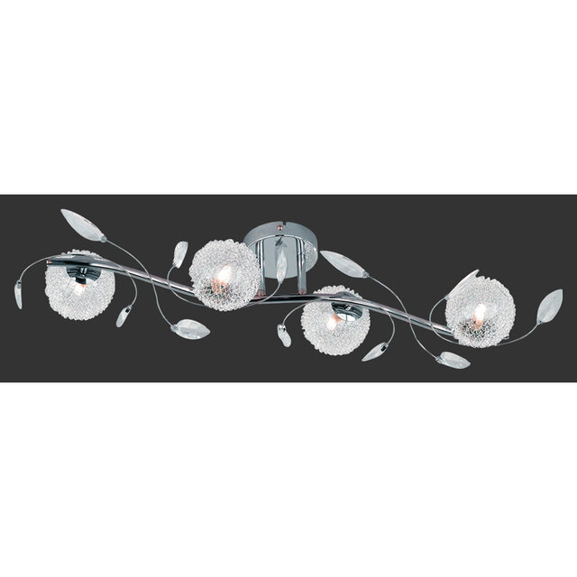 vierkante LED plafondlamp met chroomkleurige afwerking en vier G9 lampen van 80x28 cm