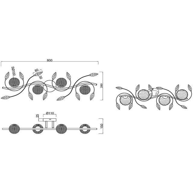 HLW LED LED Ceiling Light - Trion Ware - G9 Fitting - 4 Lights - Rectangular - Gloss Chrome - Aluminum