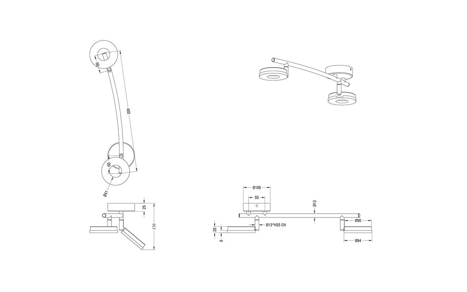 HLW LED LED Plafondspot - Trion Renny - 8W - Warm Wit 3000K - 2-lichts - Rechthoek - Glans Chroom - Aluminium