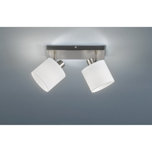 Mat nikkel LED plafondspot met twee E14 fittingen en maximaal 28W vermogen