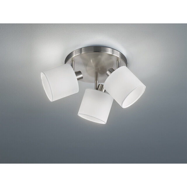 mat nikkel 3-lichts LED plafondspot met E14 fitting en maximaal 28W vermogen