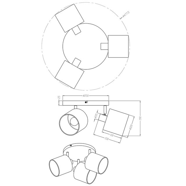 HLW LED LED Plafondspot - Plafondverlichting - Trion Torry - E14 Fitting - 3-lichts - Rond - Mat Nikkel - Aluminium