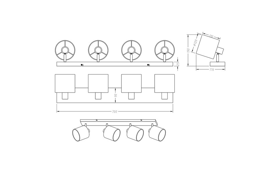 HLW LED LED Plafondspot - Plafondverlichting - Trion Torry - E14 Fitting - 4-lichts - Rechthoek - Mat Nikkel - Aluminium