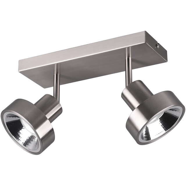 Mat nikkel LED plafondspot met 2 lichtpunten en GU10 fitting, geschikt tot 35W verlichting