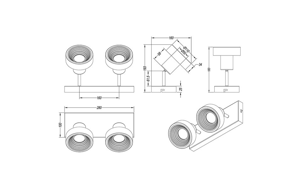 HLW LED LED Plafondspot - Trion Leonida - GU10 Fitting - 2-lichts - Rechthoek - Mat Nikkel - Aluminium