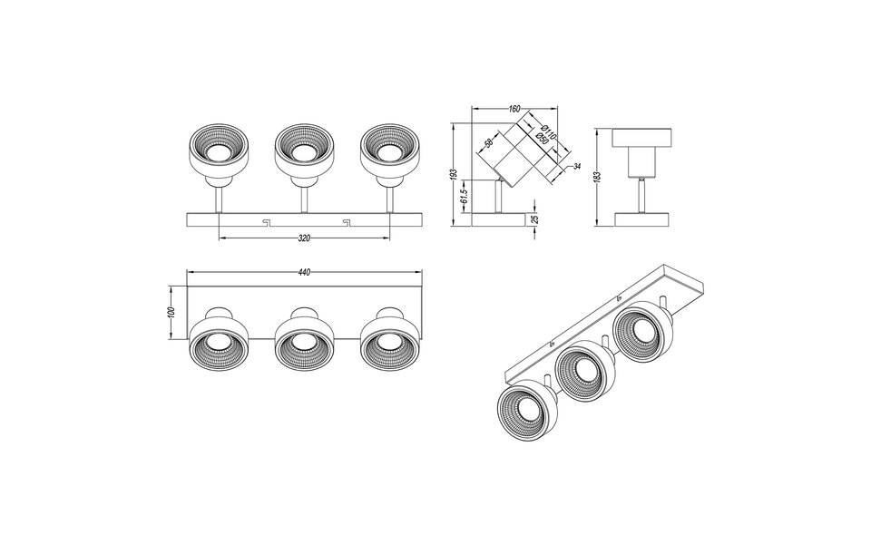 HLW LED LED Plafondspot - Trion Leonida - GU10 Fitting - 3-lichts - Rechthoek - Mat Nikkel - Aluminium