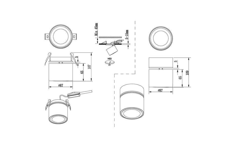 HLW LED LED Ceiling Spotlight - Trion Tarus - 4W - Warm White 3000K - 1-light - Round - Matte Black - Aluminum