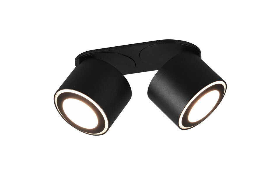 HLW LED LED Plafondspot - Trion Tarus - 8W - Warm Wit 3000K - 2-lichts - Rond - Mat Zwart - Aluminium HLW LED LED Plafondspot - Trion Tarus - 8W - Warm Wit 3000K - 2-lichts - Rond - Mat Zwart - Aluminium