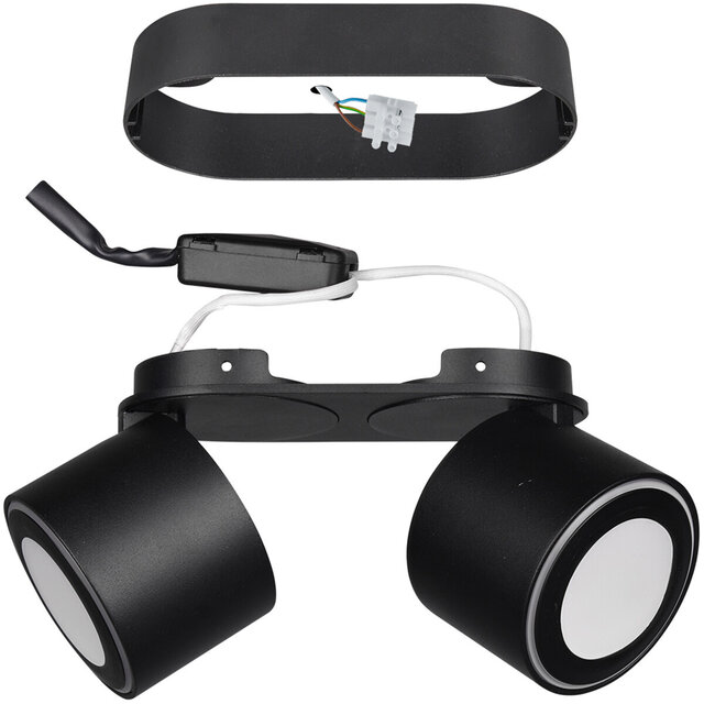HLW LED LED Plafondspot - Trion Tarus - 8W - Warm Wit 3000K - 2-lichts - Rond - Mat Zwart - Aluminium HLW LED LED Plafondspot - Trion Tarus - 8W - Warm Wit 3000K - 2-lichts - Rond - Mat Zwart - Aluminium
