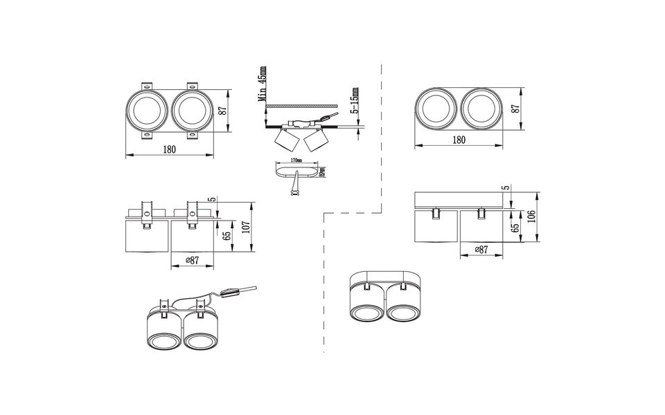 HLW LED LED Plafondspot - Trion Tarus - 8W - Warm Wit 3000K - 2-lichts - Rond - Mat Zwart - Aluminium HLW LED LED Plafondspot - Trion Tarus - 8W - Warm Wit 3000K - 2-lichts - Rond - Mat Zwart - Aluminium