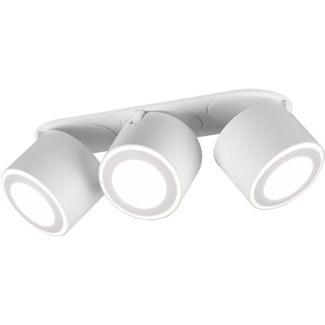 Mat witte LED plafondspot met drie lampen, 12W vermogen en warm wit licht van 1350 lumen 3000K