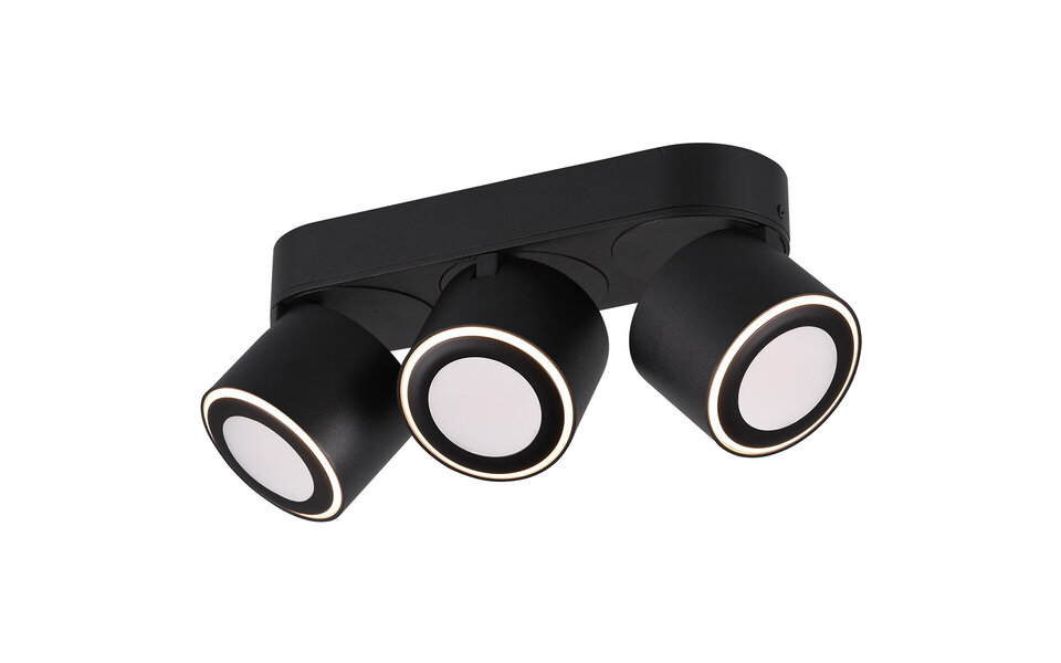 HLW LED LED Ceiling Spotlight - Trion Tarus - 12W - Warm White 3000K - 3-light - Round - Matte Black - Aluminum