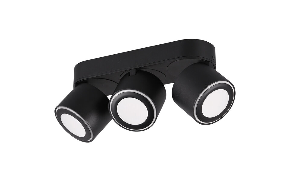 HLW LED LED Ceiling Spotlight - Trion Tarus - 12W - Warm White 3000K - 3-light - Round - Matte Black - Aluminum