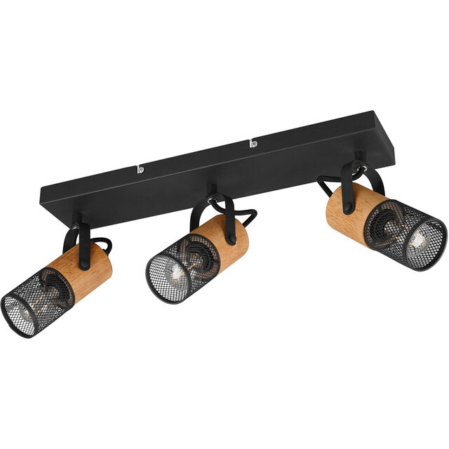 mat zwarte LED plafondspot met drie E14 fittingen en 440mm breedte voor binnenverlichting