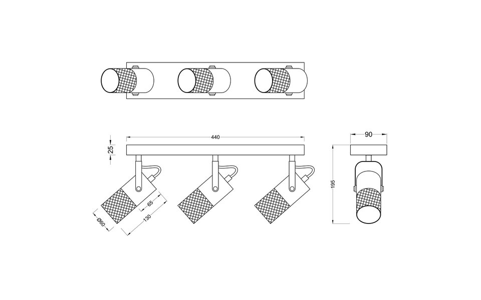 HLW LED LED Plafondspot - Trion Yosh - E14 Fitting - 3-lichts - Rechthoek - Mat Zwart - Aluminium