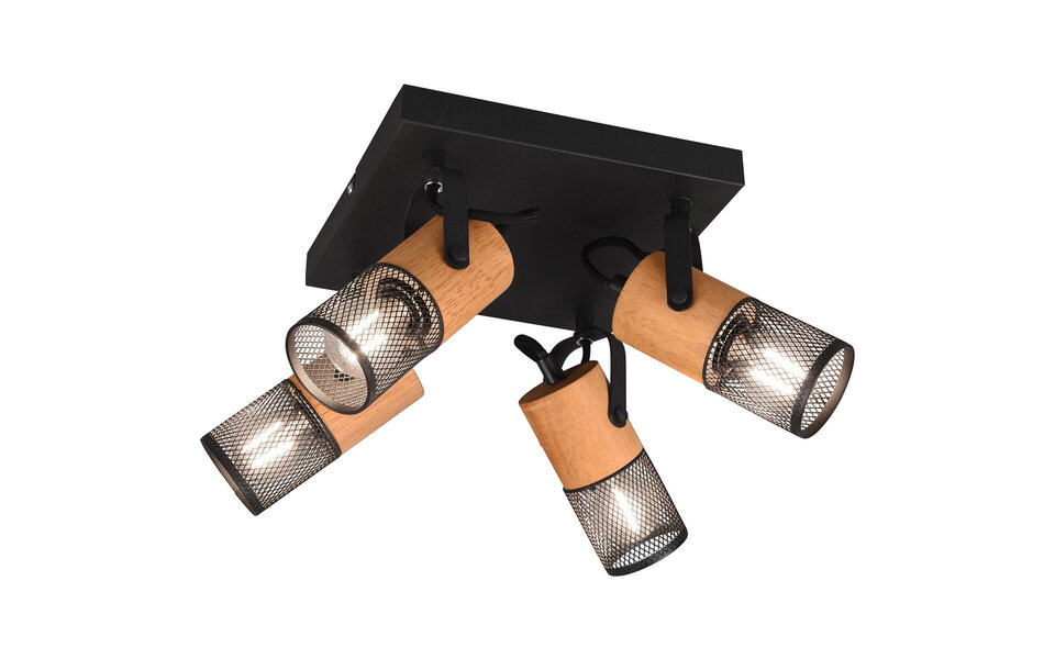 HLW LED LED Ceiling Spotlight - Trion Yosh - E14 Fitting - 4-light - Square - Matte Black - Aluminum