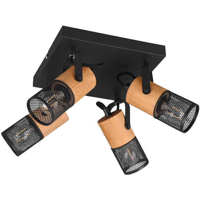 Mat zwarte LED plafondspot met 4 richtbare lichtpunten en E14 fitting tot 40W vermogen Mat zwarte LED plafondspot met 4 richtbare lichtpunten en E14 fitting tot 40W vermogen