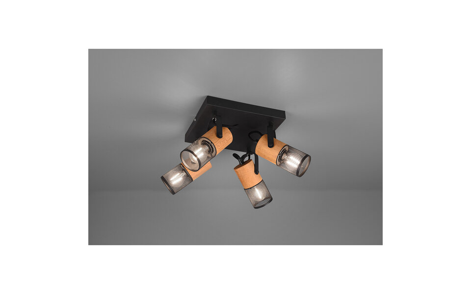 HLW LED LED Ceiling Spotlight - Trion Yosh - E14 Fitting - 4-light - Square - Matte Black - Aluminum