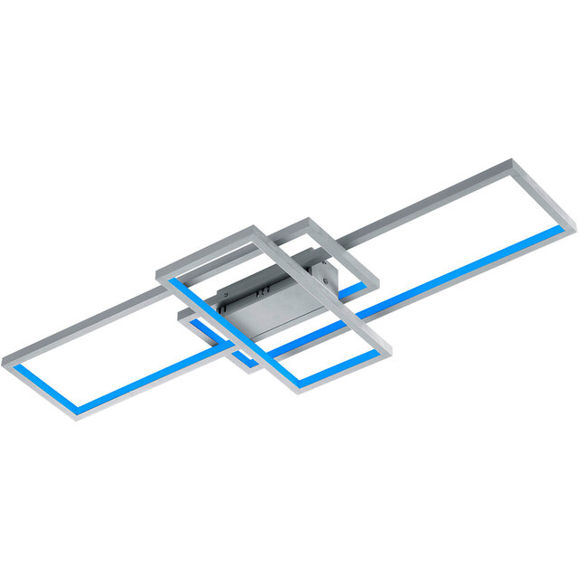 HLW LED LED Plafondlamp WiZ - Smart LED - Plafondverlichting - Trion Tiagi - 36W - Aanpasbare Kleur - RGBW - Afstandsbediening - Dimbaar - Rechthoek - Mat Nikkel - Aluminium