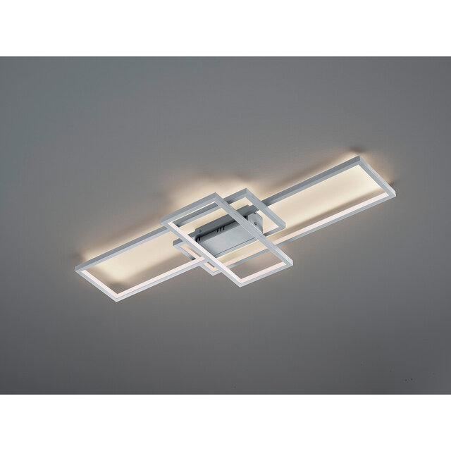 HLW LED LED Plafondlamp WiZ - Smart LED - Plafondverlichting - Trion Tiagi - 36W - Aanpasbare Kleur - RGBW - Afstandsbediening - Dimbaar - Rechthoek - Mat Nikkel - Aluminium
