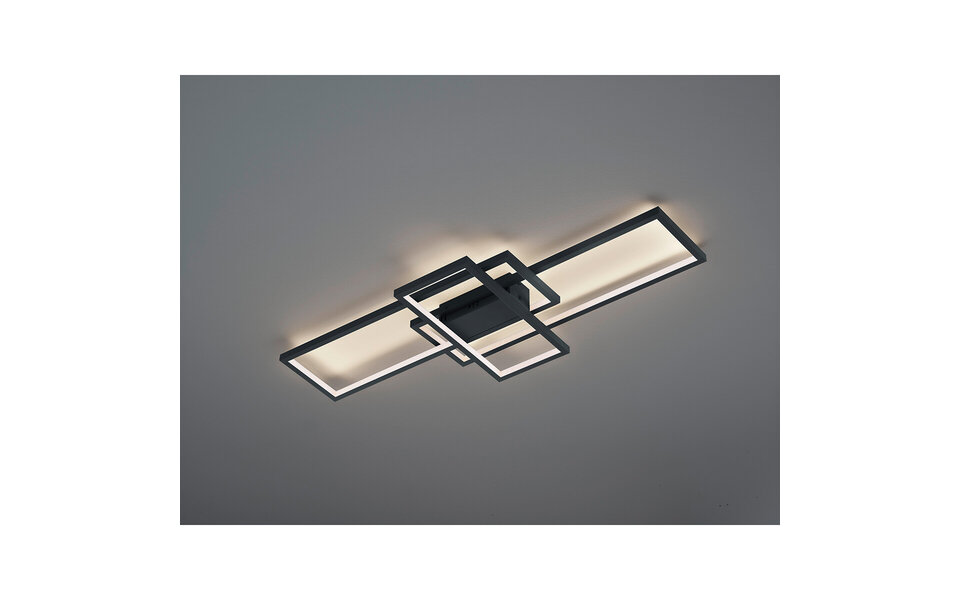 HLW LED LED Plafondlamp WiZ - Smart LED - Plafondverlichting - Trion Tiagi - 36W - Aanpasbare Kleur - RGBW - Afstandsbediening - Dimbaar - Rechthoek - Mat Antraciet - Aluminium