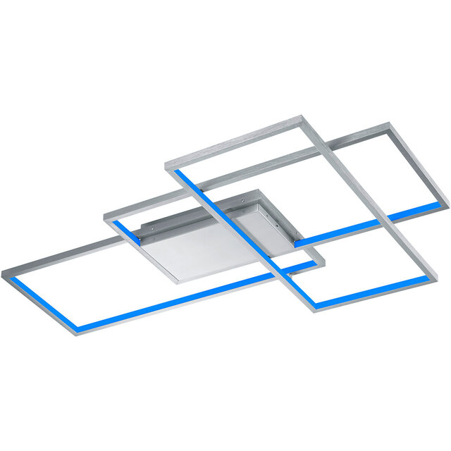 HLW LED LED Plafondlamp WiZ - Smart LED - Plafondverlichting - Trion Tiagi - 40W - Aanpasbare Kleur - RGBW - Afstandsbediening - Dimbaar - Rechthoek - Mat Nikkel - Aluminium