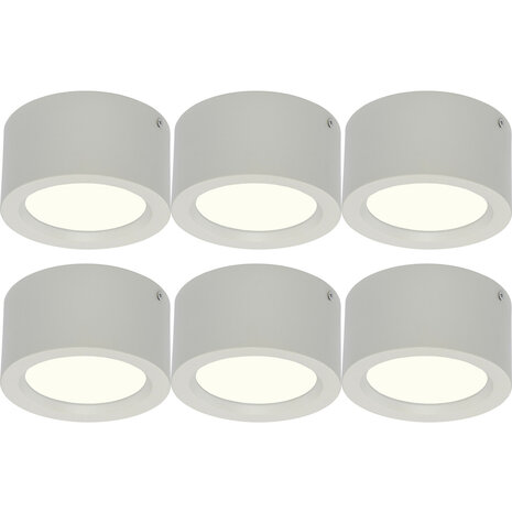 LED Downlight 6 Pack - Opbouw Rond Hoog 10W - Natuurlijk Wit 4200K - Mat Wit Aluminium - Ø140mm LED Downlight 6 Pack - Opbouw Rond Hoog 10W - Natuurlijk Wit 4200K - Mat Wit Aluminium - Ø140mm