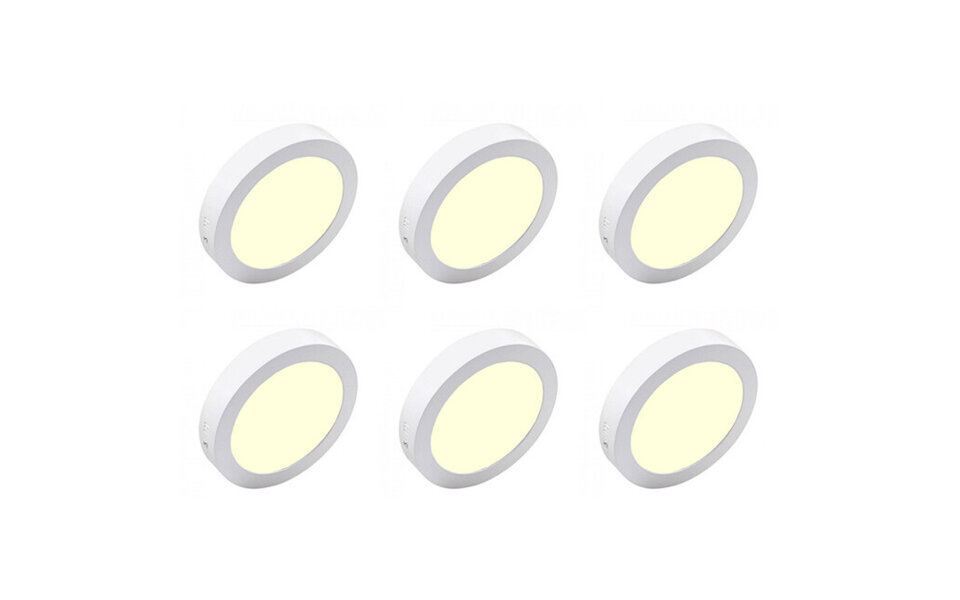 HLW LED LED Downlight 6 Pack - Surface Mounted - Round 18W - Warm White 3000K - Matte White Aluminum - Ø225mm