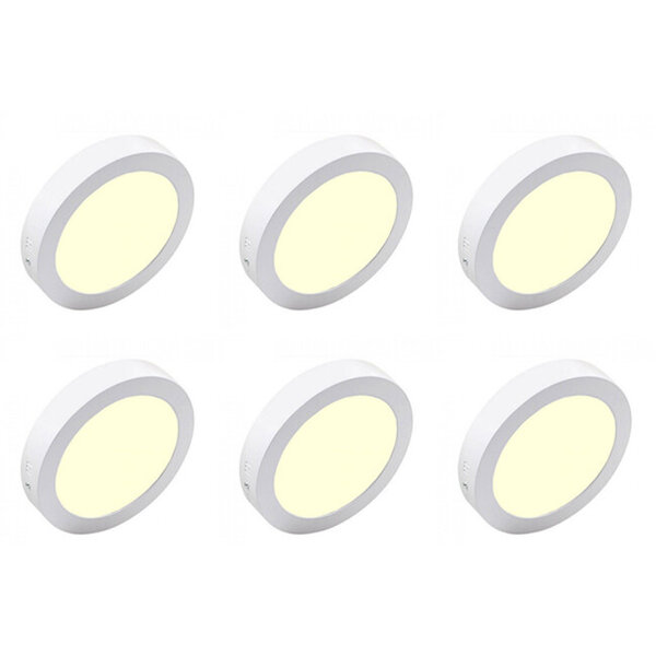 HLW LED LED Downlight 6 Pack - Opbouw - Rond 18W - Warm Wit 3000K - Mat Wit Aluminium - Ø225mm HLW LED LED Downlight 6 Pack - Opbouw - Rond 18W - Warm Wit 3000K - Mat Wit Aluminium - Ø225mm