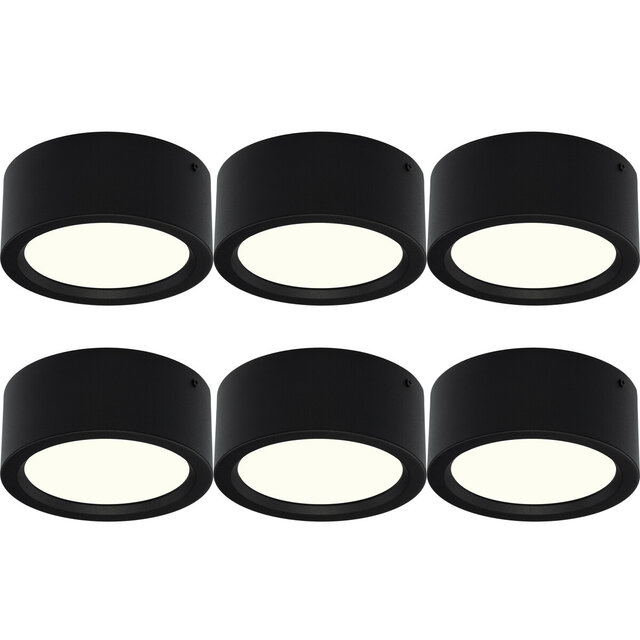 LED Downlight 15W Ø180mm 4200K Mat Zwart - Opbouw Set 6 Binnenverlichting LED Downlight 15W Ø180mm 4200K Mat Zwart - Opbouw Set 6 Binnenverlichting