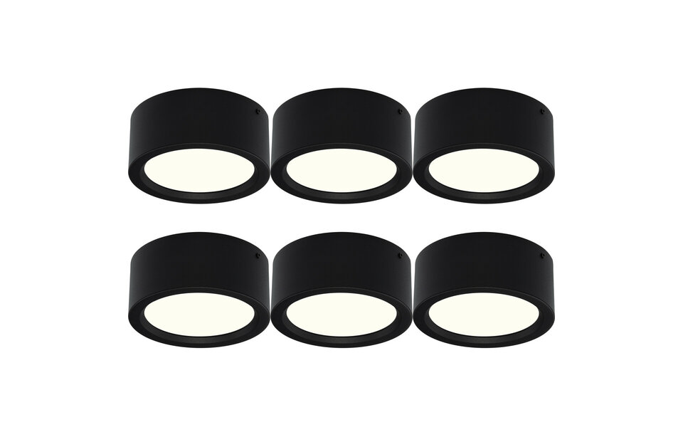 HLW LED LED Downlight 6 Pack - Opbouw Rond Hoog 15W - Natuurlijk Wit 4200K - Mat Zwart Aluminium - Ø180mm