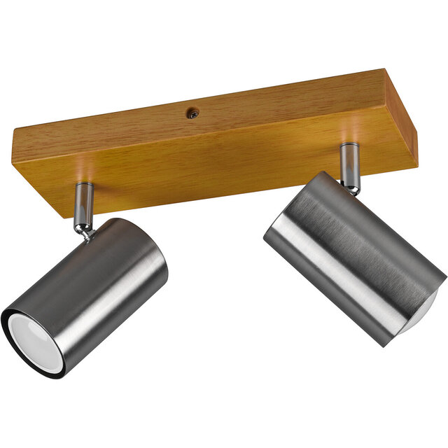 Mat nikkel LED plafondspot met 2 GU10 fittingen en aluminium behuizing, geschikt tot 35W