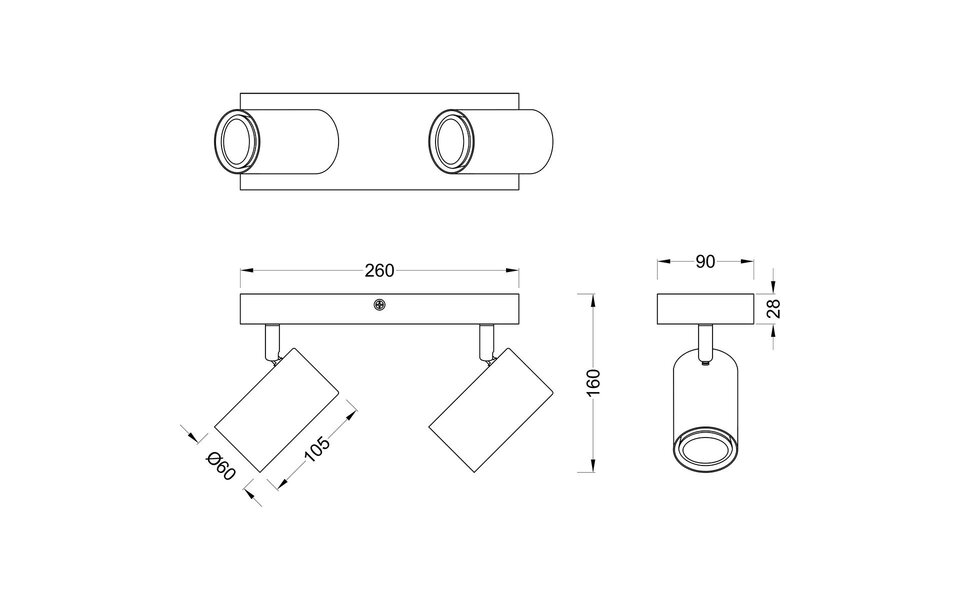 HLW LED LED Ceiling Spotlight - Trion Milona - GU10 Fitting - 2-light - Round - Matte Black - Aluminum