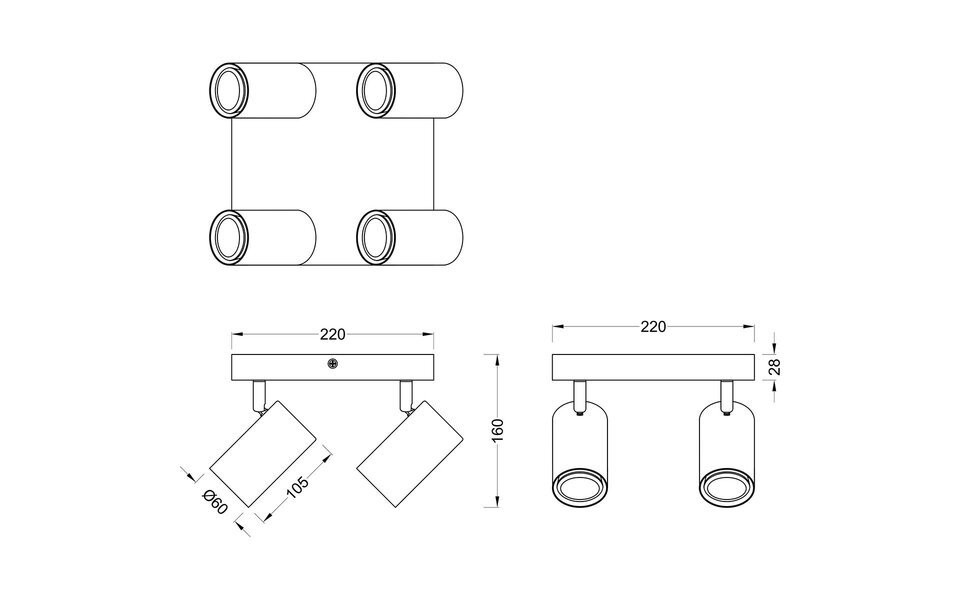 HLW LED LED Ceiling Spotlight - Trion Milona - GU10 Fitting - 4-light - Round - Matte White - Aluminum