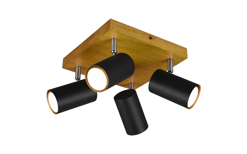 HLW LED LED Plafondspot - Trion Milona - GU10 Fitting - 4-lichts - Rond - Mat Zwart - Aluminium