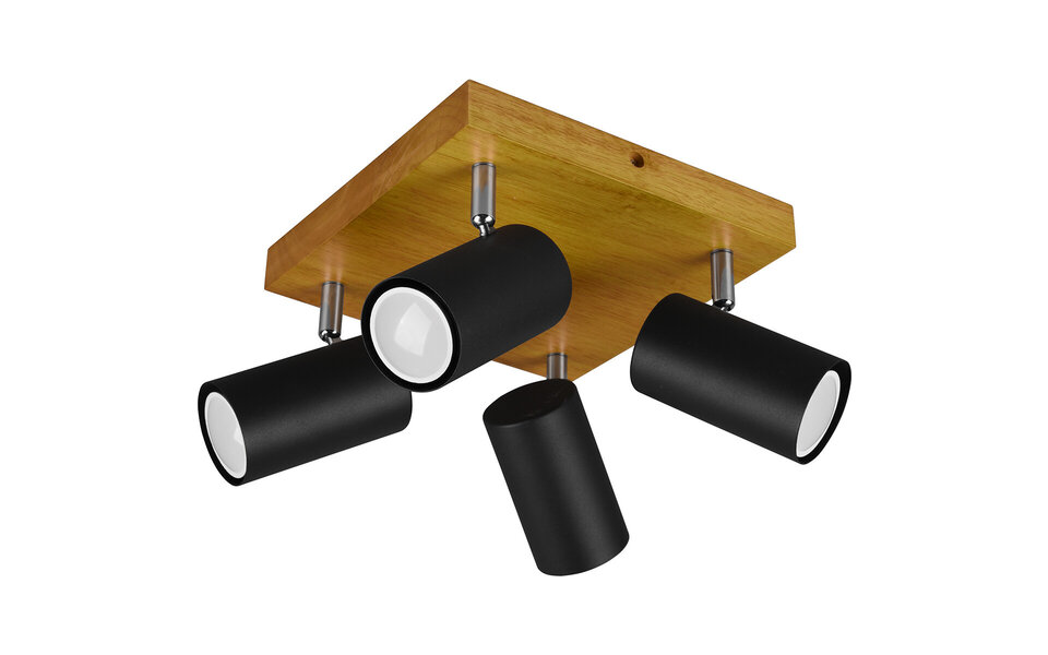 HLW LED LED Plafondspot - Trion Milona - GU10 Fitting - 4-lichts - Rond - Mat Zwart - Aluminium