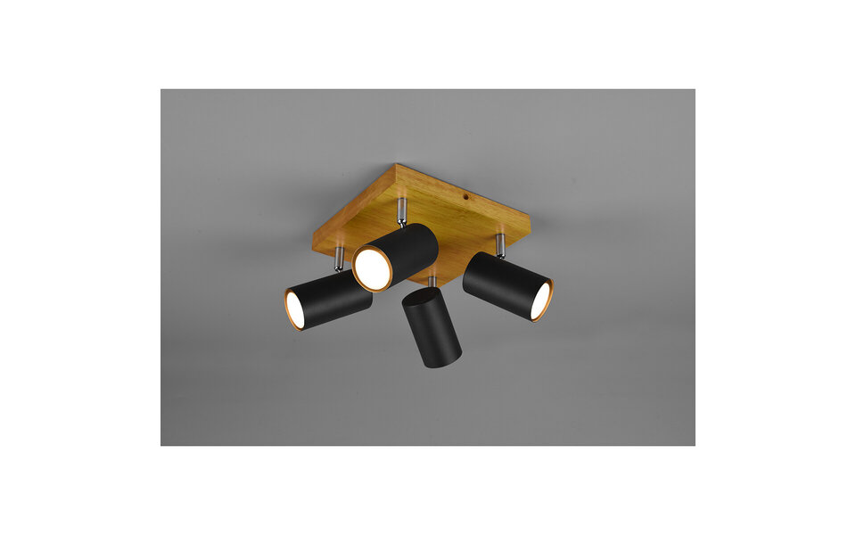 HLW LED LED Ceiling Spotlight - Trion Milona - GU10 Fitting - 4 Lights - Round - Matte Black - Aluminum