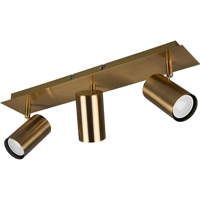 Driearmige LED plafondspot in antiek koper met GU10 fitting en maximaal 35W vermogen