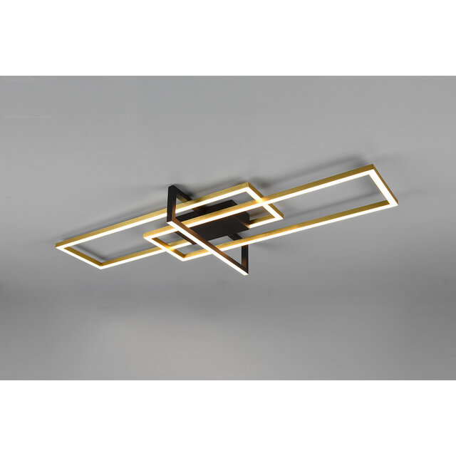 HLW LED LED Plafondlamp - Plafondverlichting - Trion Salana - 34W - Warm Wit 3000K - Dimbaar - Rechthoek - Mat Zwart/Goud - Aluminium HLW LED LED Plafondlamp - Plafondverlichting - Trion Salana - 34W - Warm Wit 3000K - Dimbaar - Rechthoek - Mat Zwart/Goud - Aluminium