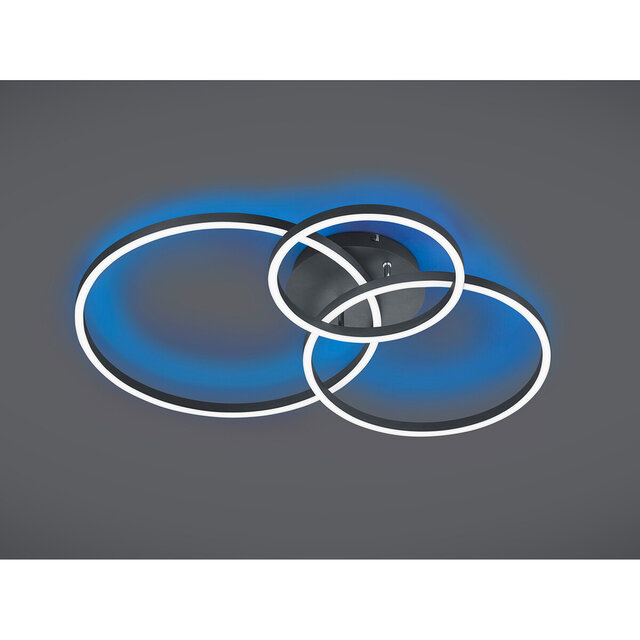 HLW LED LED Plafondlamp - Plafondverlichting - Trion Winton - 28W + 10W - Aanpasbare Kleur - Dimbaar - Rond - Mat Zwart - Aluminium