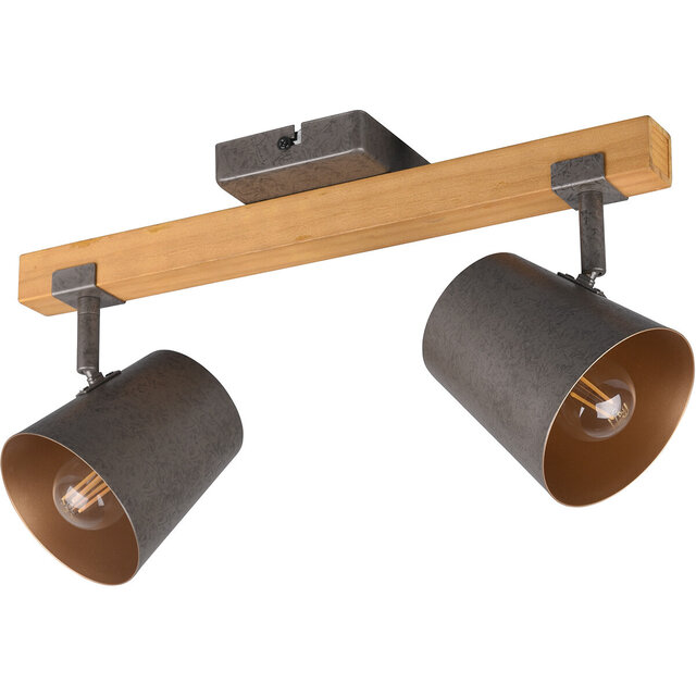 twee-lichts LED plafondspot in antiek nikkel met E14 fitting en maximaal 25W vermogen