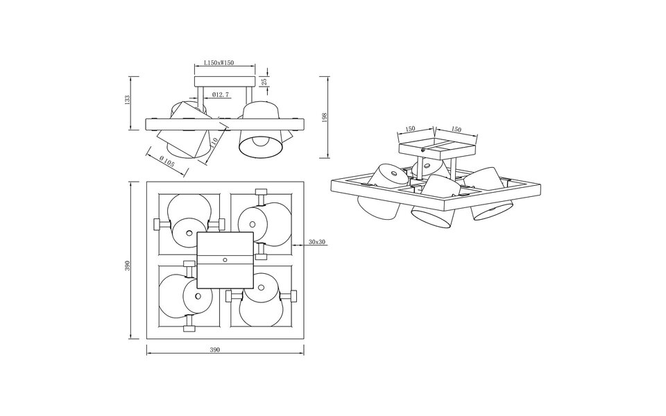HLW LED LED Ceiling Spotlight - Trion Bimm - E14 Fitting - 4-light - Round - Antique Nickel - Aluminum