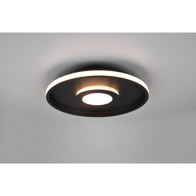 HLW LED LED Ceiling Lamp - Bathroom Lamp - Trion Asmaya - Surface Mounted Round 35W - Splashproof IP44 - Dimmable - Warm White 3000K - Matte Black - Aluminum